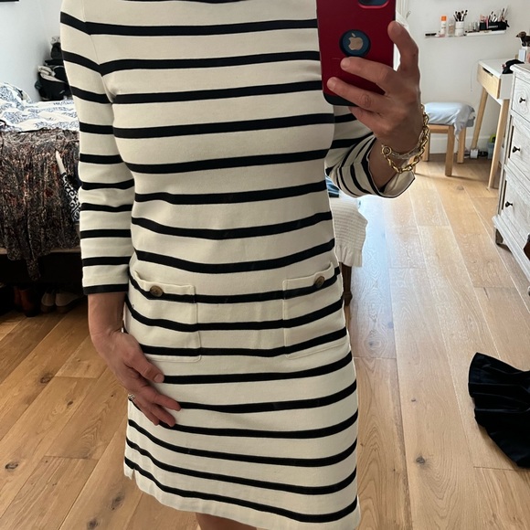 Kate Spade stripe dress, with boat neck style and pocket buttons, size small (4) - Picture 5 of 12